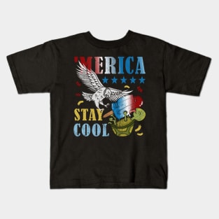 Merica Funny Eagle and Turtle Stay Cool Popsicle Kids T-Shirt